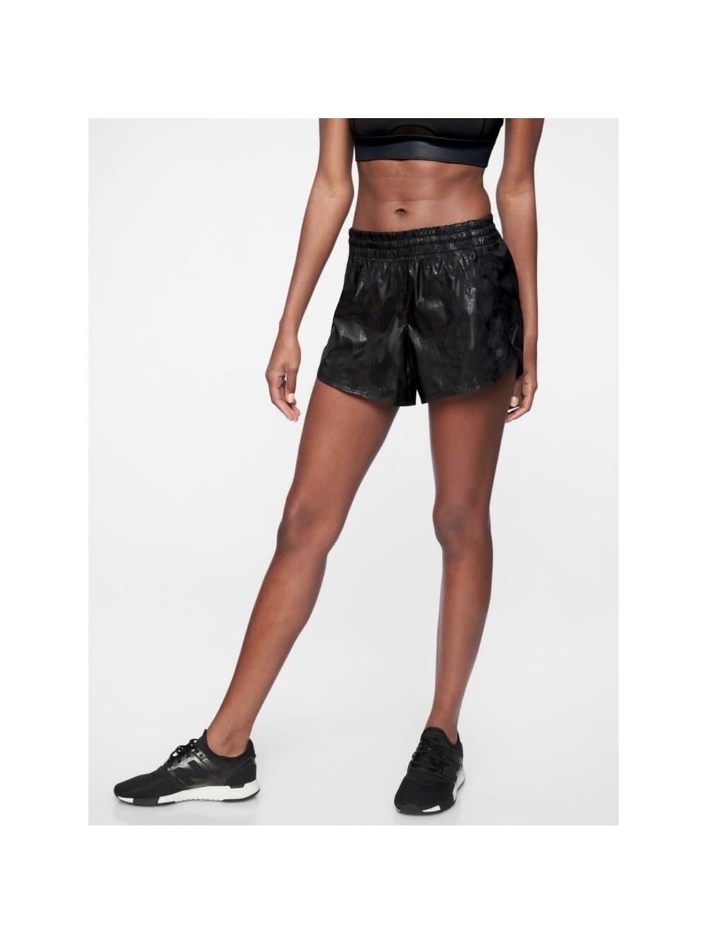 Athleta Shorts Womens Small Black Camo Embossed Racer Running Athletic Workout
